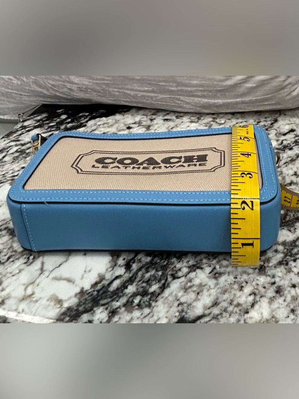 Coach Canvas Crossbody Wallet/Wristlet with Sky Blue Leather Trim - Picture 3 of 9